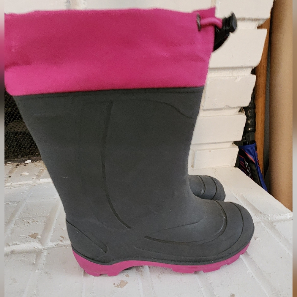 Kamik Snowbuster 1 Pink and Gray Rubber Boots ,Girls Size 3